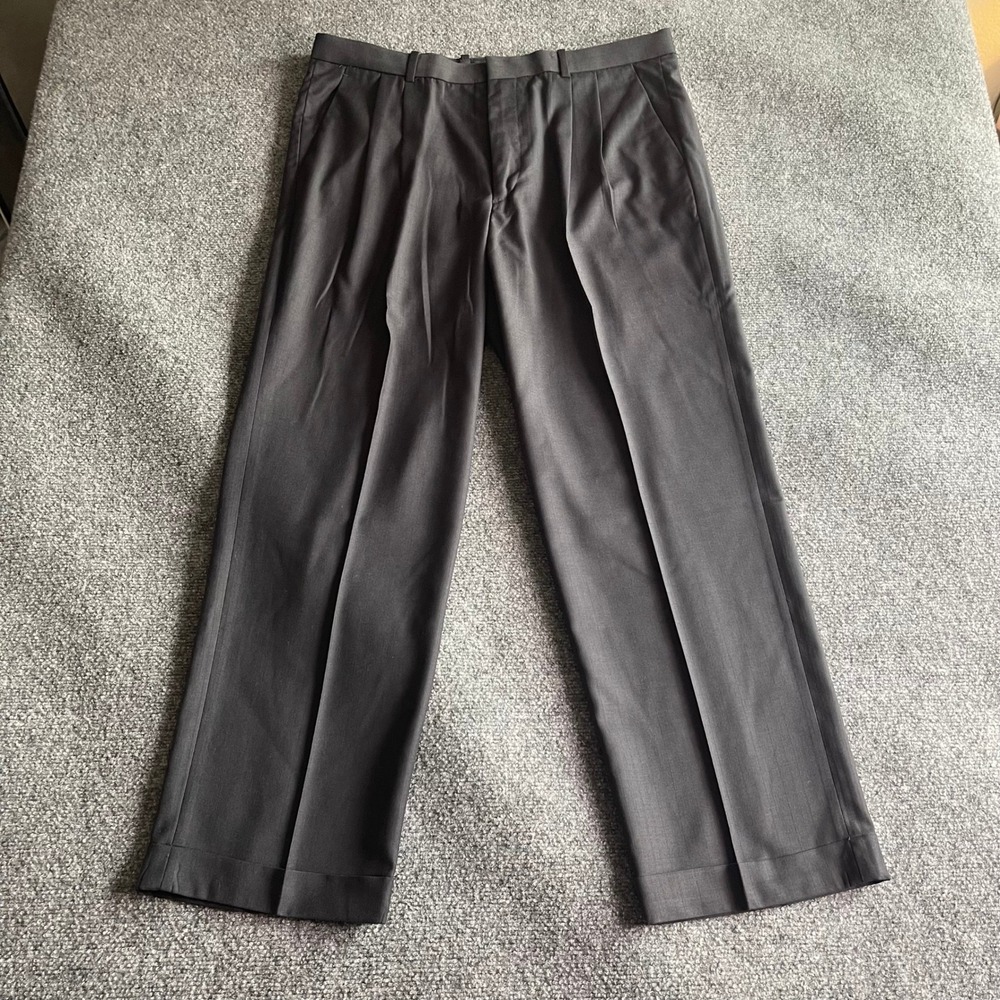 Perry Ellis Mens 36x30 Classic Fit Pleated Cuffed Dress Pants Charcoal Gray